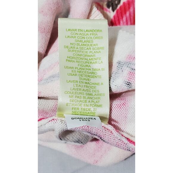 Sigrid Olsen Women's Sweater M Floral Pink White Satin Buttons Front and Cuff - Picture 7 of 9